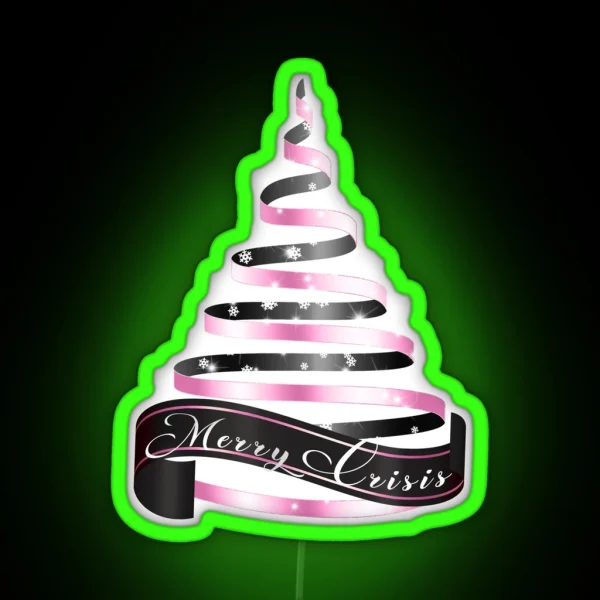 Merry Crisis Elegant Black And Pink Metallic Christmas Ribbontree RGB Neon Sign