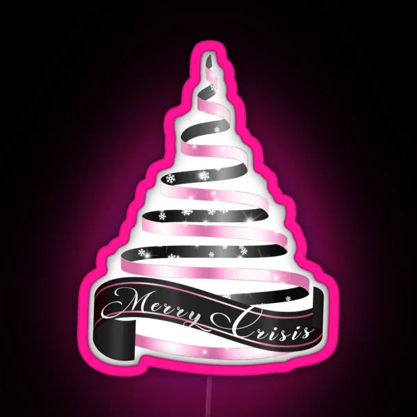 Merry Crisis Elegant Black And Pink Metallic Christmas Ribbontree RGB Neon Sign