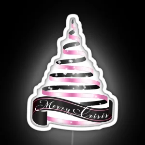 Merry Crisis Elegant Black And Pink Metallic Christmas Ribbontree RGB Neon Sign