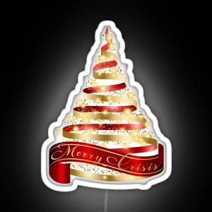 Merry Crisis Elegant Red And Gold Metallic Christmas Ribbontree RGB Neon Sign