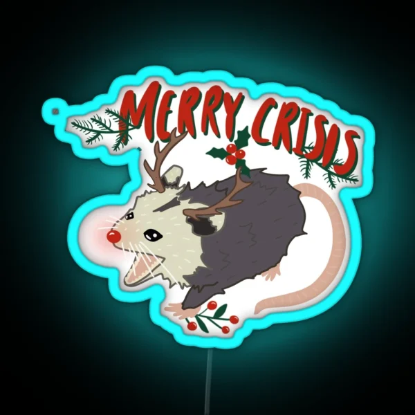 Merry Crisis Opossum Christmas Possum RGB Neon Sign
