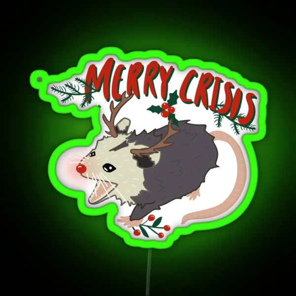 Merry Crisis Opossum Christmas Possum RGB Neon Sign