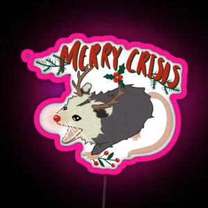 Merry Crisis Opossum Christmas Possum RGB Neon Sign