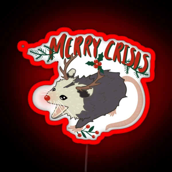 Merry Crisis Opossum Christmas Possum RGB Neon Sign