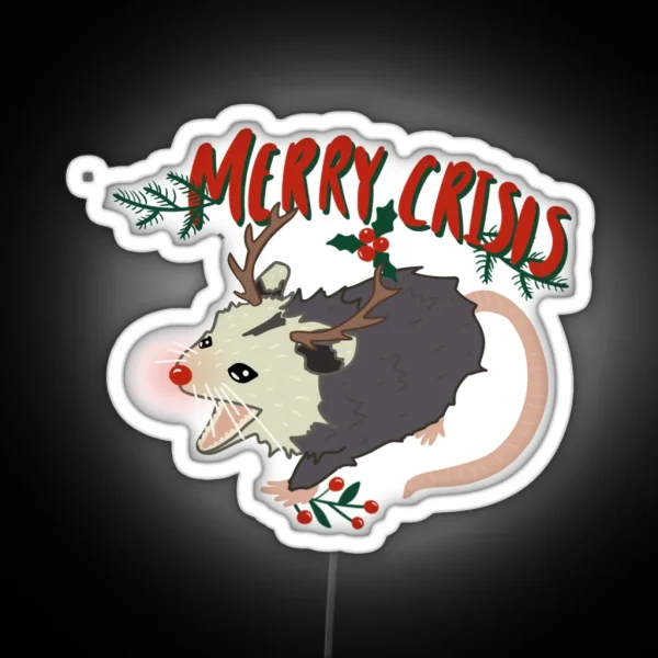 Merry Crisis Opossum Christmas Possum RGB Neon Sign
