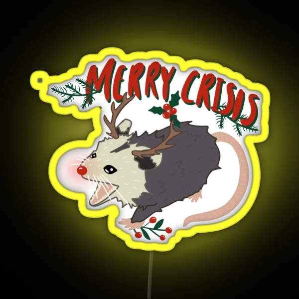 Merry Crisis Opossum Christmas Possum RGB Neon Sign