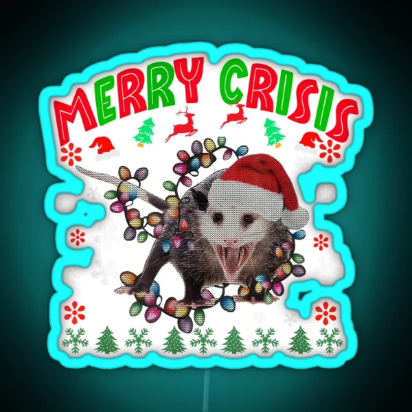 Merry Crisis Santa Claus Opossum RGB Neon Sign