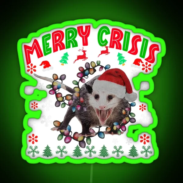 Merry Crisis Santa Claus Opossum RGB Neon Sign