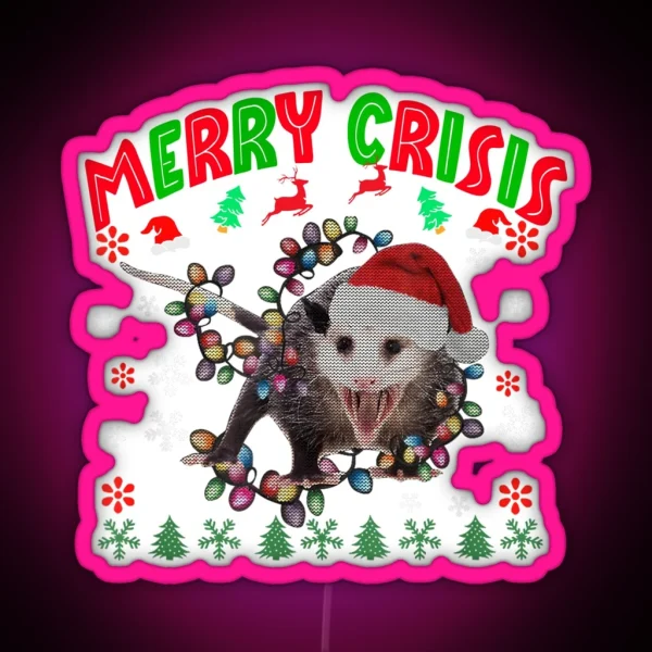Merry Crisis Santa Claus Opossum RGB Neon Sign