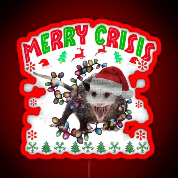Merry Crisis Santa Claus Opossum RGB Neon Sign