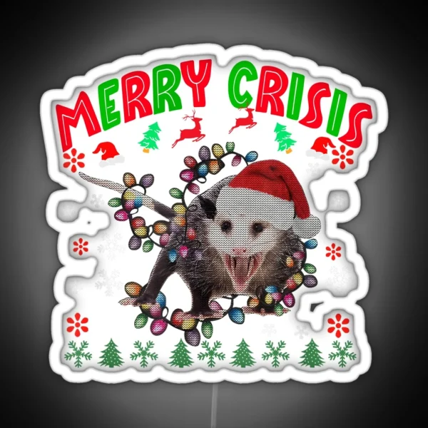 Merry Crisis Santa Claus Opossum RGB Neon Sign