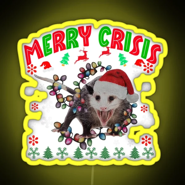 Merry Crisis Santa Claus Opossum RGB Neon Sign