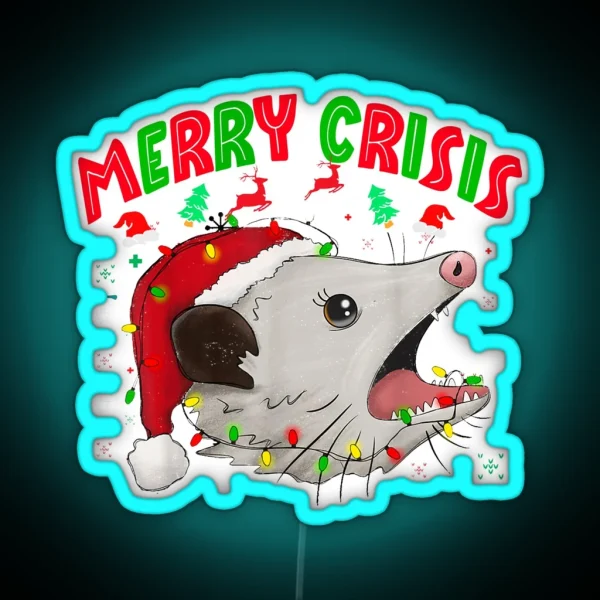 Merry Crisis Santa Claus Opossum RGB Neon Sign