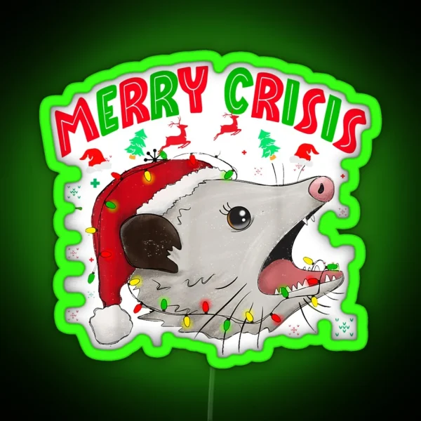 Merry Crisis Santa Claus Opossum RGB Neon Sign