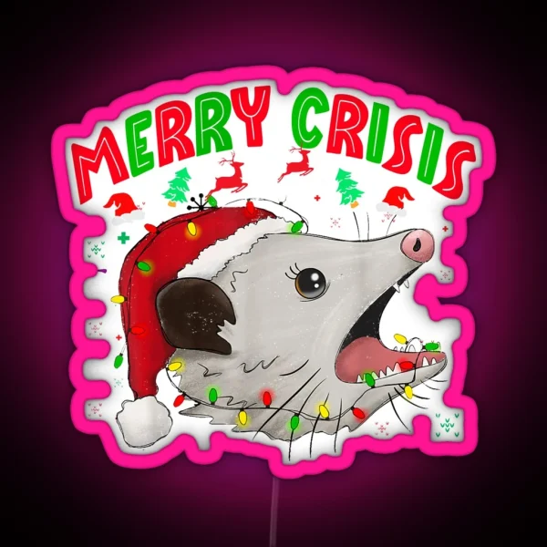 Merry Crisis Santa Claus Opossum RGB Neon Sign