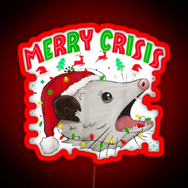 Merry Crisis Santa Claus Opossum RGB Neon Sign