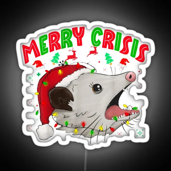 Merry Crisis Santa Claus Opossum RGB Neon Sign