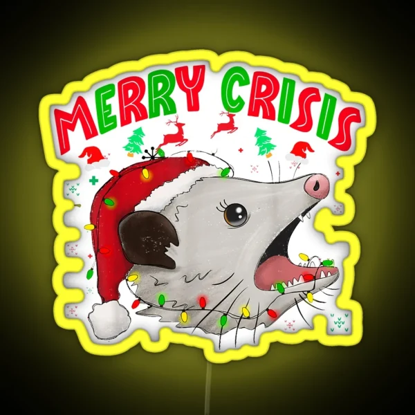Merry Crisis Santa Claus Opossum RGB Neon Sign