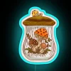 Colorful neon kitchen decor featuring a mushroom-themed canister design