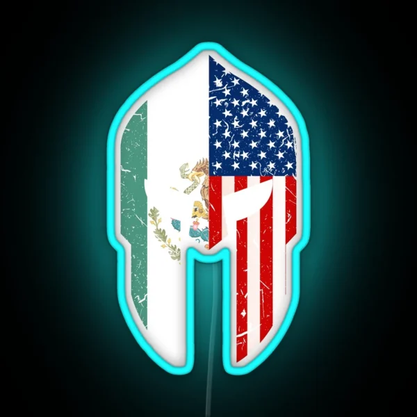 Mexican American Spartan Warrior Helmet Chicano Pride RGB Neon Sign
