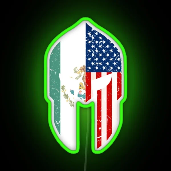 Mexican American Spartan Warrior Helmet Chicano Pride RGB Neon Sign