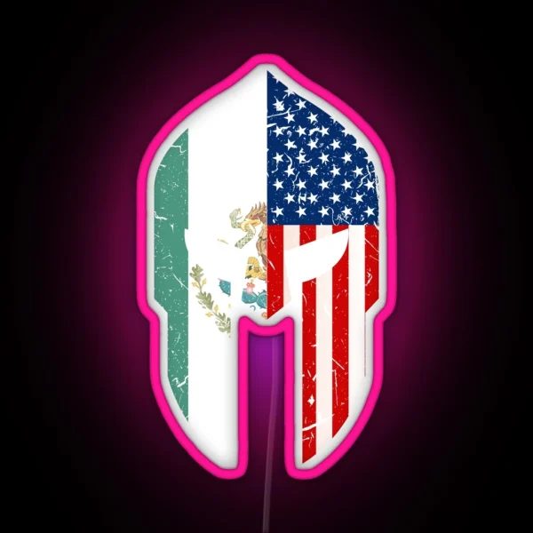 Mexican American Spartan Warrior Helmet Chicano Pride RGB Neon Sign