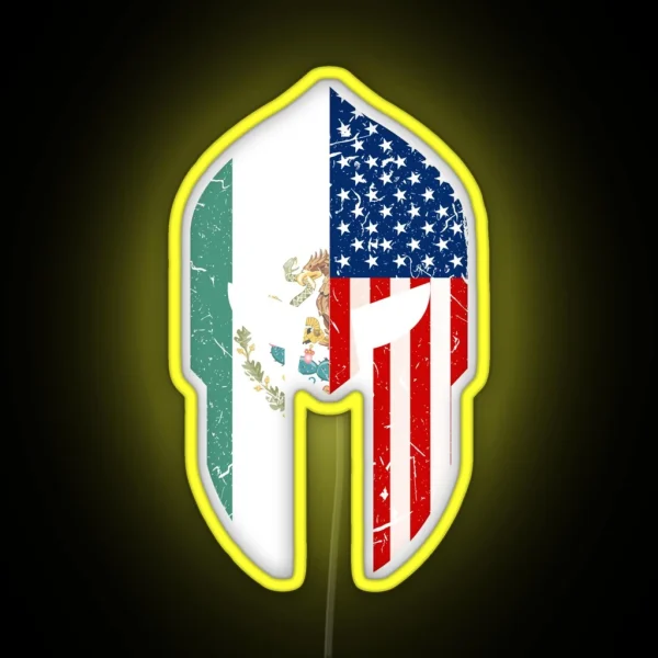 Mexican American Spartan Warrior Helmet Chicano Pride RGB Neon Sign