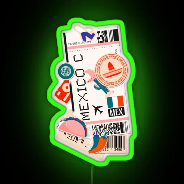 Mexico City Boarding Pass RGB Neon Sign