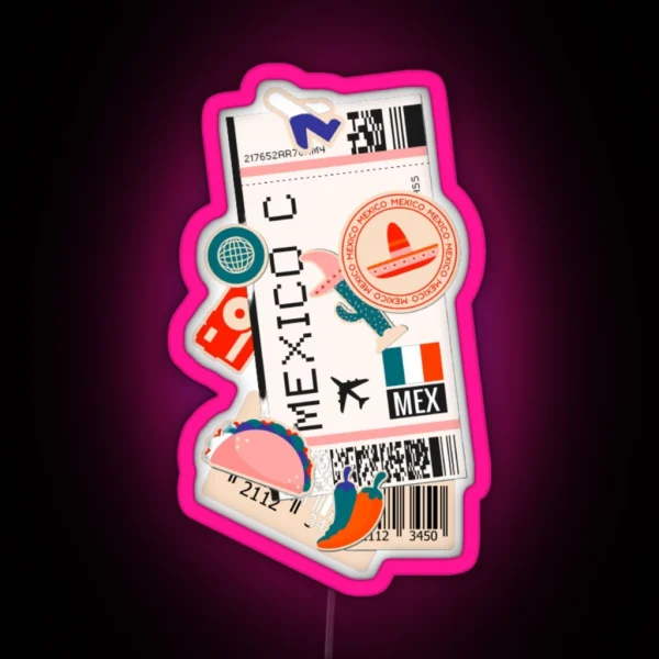 Mexico City Boarding Pass RGB Neon Sign