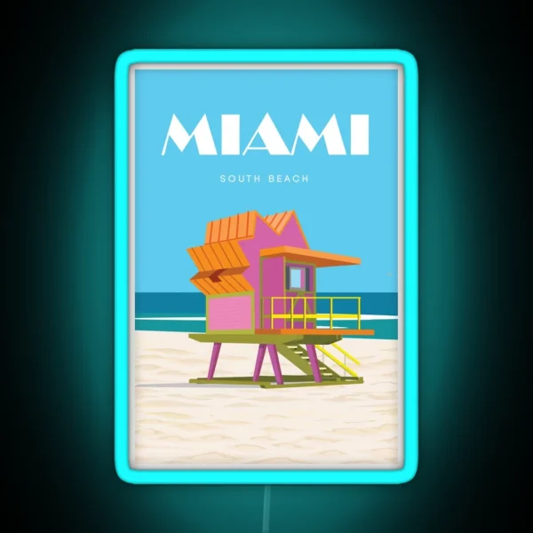 Miami Travel Poster South Beach Vintage Retro RGB Neon Sign