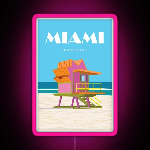 Miami Travel Poster South Beach Vintage Retro RGB Neon Sign