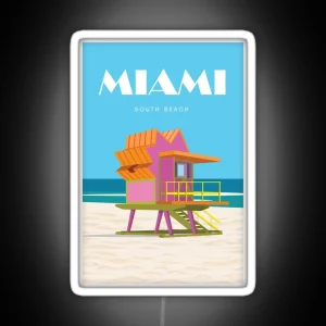 Miami Travel Poster South Beach Vintage Retro RGB Neon Sign