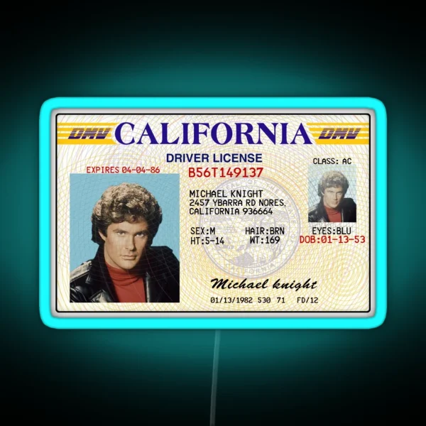 Michael Knight Driver License Knight Rider RGB Neon Sign
