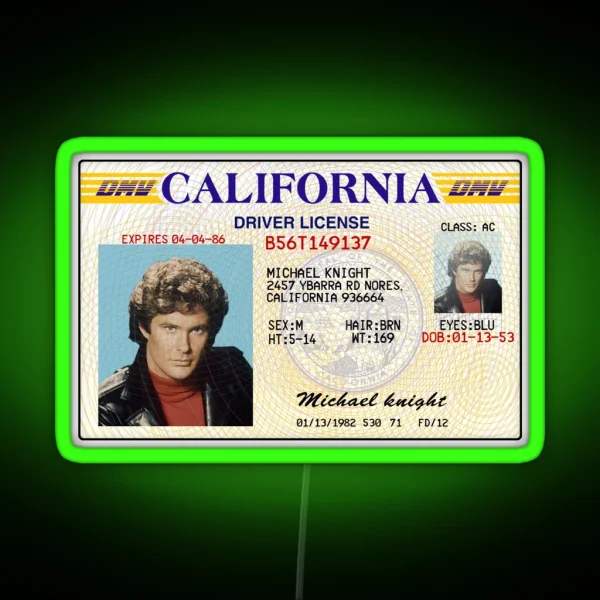 Michael Knight Driver License Knight Rider RGB Neon Sign