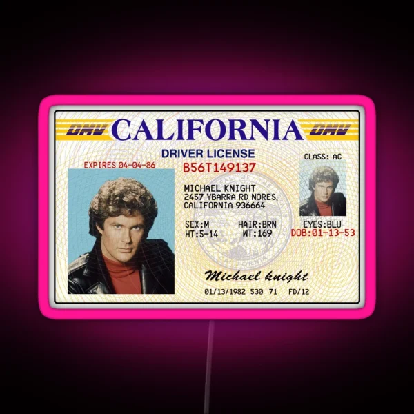 Michael Knight Driver License Knight Rider RGB Neon Sign
