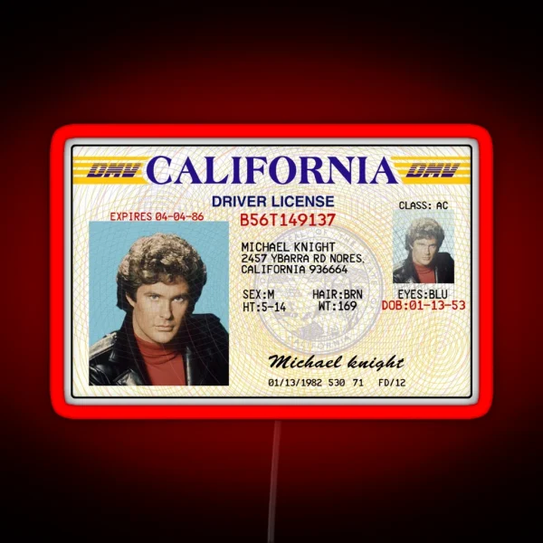 Michael Knight Driver License Knight Rider RGB Neon Sign
