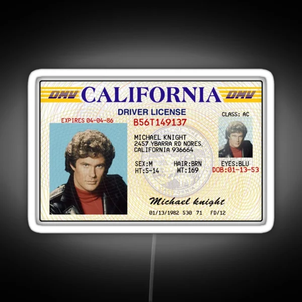Michael Knight Driver License Knight Rider RGB Neon Sign