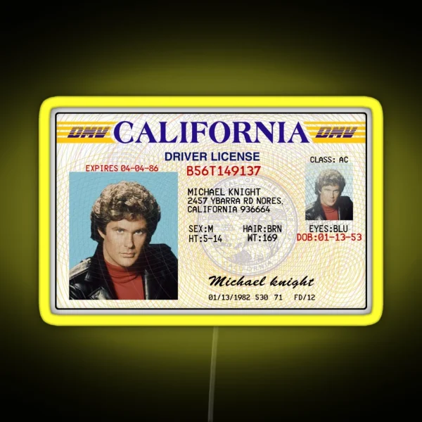Michael Knight Driver License Knight Rider RGB Neon Sign