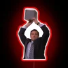 Authentic Michael Scott Dunder Mifflin logo in vibrant RGB neon light.
