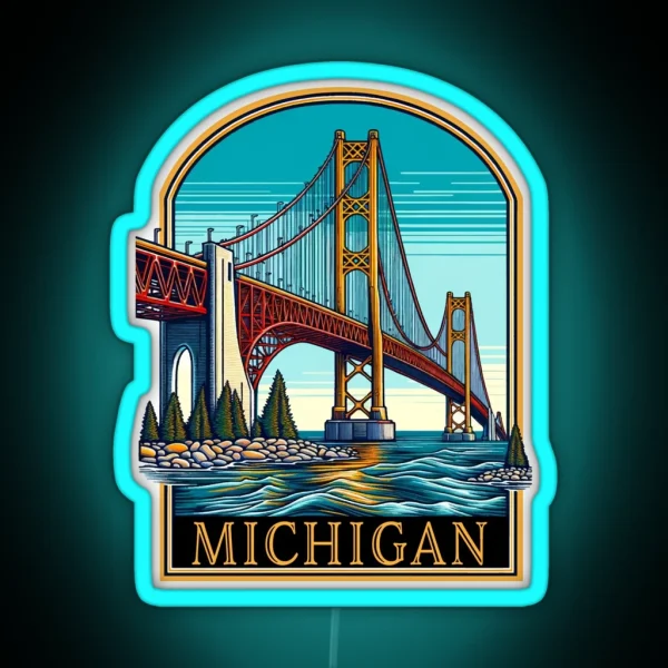 Michigan Mackinaw Bridge RGB Neon Sign