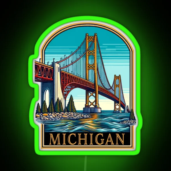 Michigan Mackinaw Bridge RGB Neon Sign