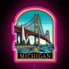 Michigan's iconic Mackinac Bridge in vibrant RGB neon digital art