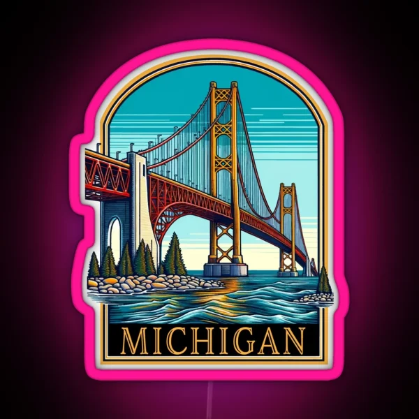 Michigan Mackinaw Bridge RGB Neon Sign