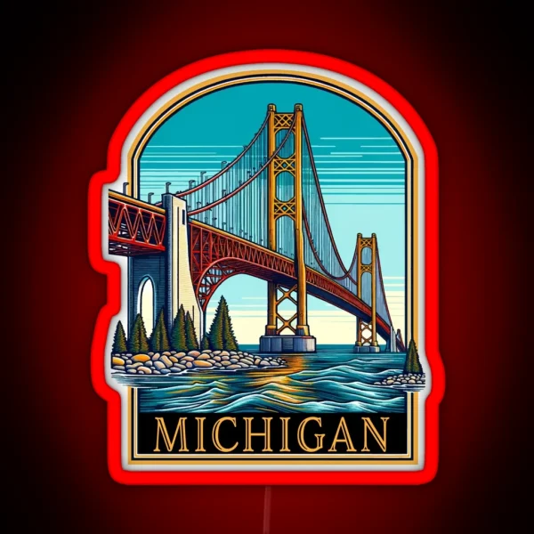 Michigan Mackinaw Bridge RGB Neon Sign