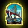 Michigan's iconic Mackinac Bridge illuminated in vibrant RGB LED neon style