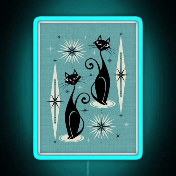 Mid Century Meow On Blue RGB Neon Sign