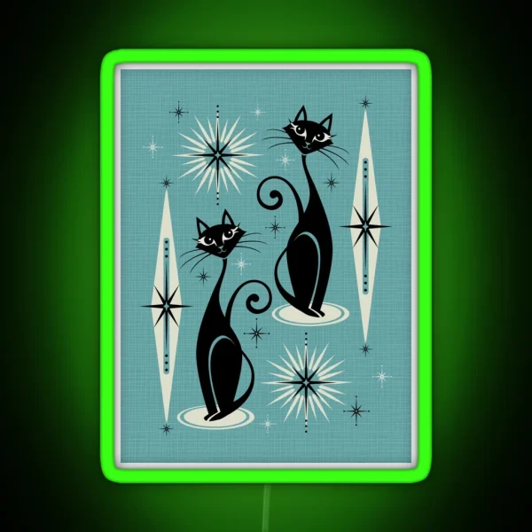 Mid Century Meow On Blue RGB Neon Sign