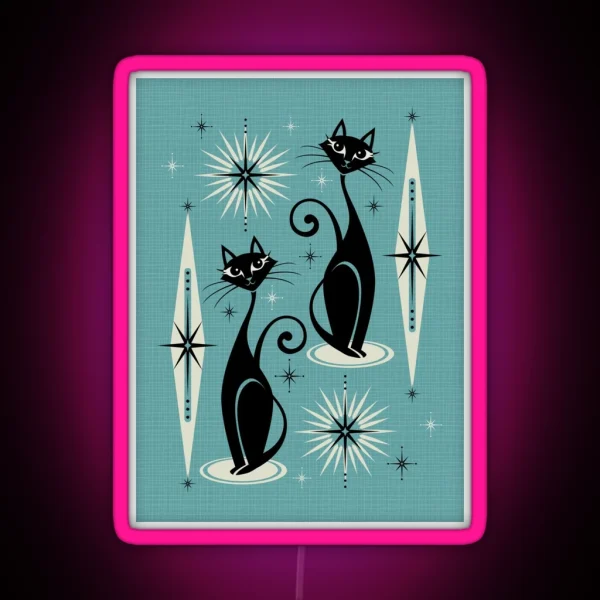 Mid Century Meow On Blue RGB Neon Sign