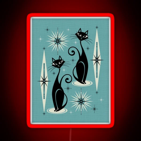 Mid Century Meow On Blue RGB Neon Sign
