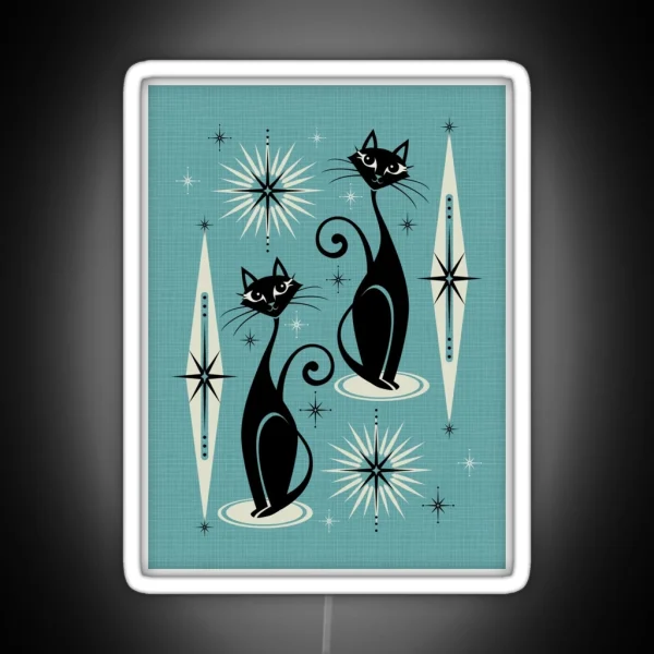 Mid Century Meow On Blue RGB Neon Sign